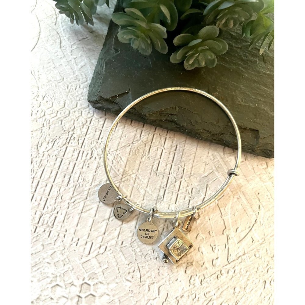Alex and Ani Silver Graduation Cap Charm Bangle Bracelet
